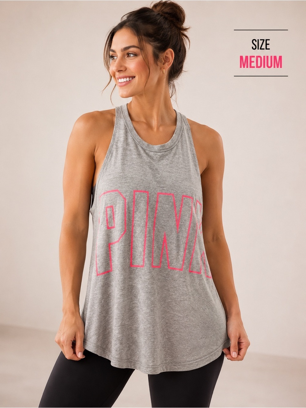 PINK Victoria's Secret Grey Tank with Pink Logo MEDIUM